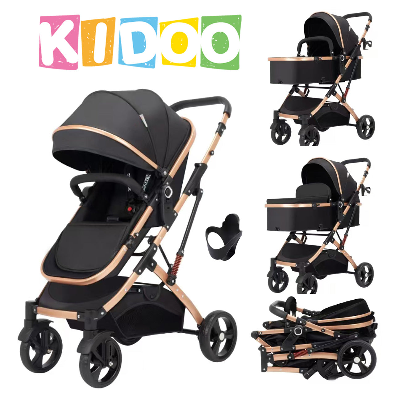 Cărucior 2 în 1 KIDOO pentru bebeluși, 0-36 luni, max 15 kg, ham în 5 puncte, scaun reversibil, pliabil