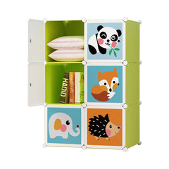 Dulap modular pentru copii, AT PERFORMANCE®, 6 rafturi, Design Jucăuș cu Animăluțe 🦊🐼🐘