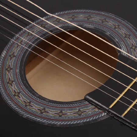 Chitară acustică Tusy Store, 38 inch, lemn de tei, 6 corzi din nailon, lungime 98 cm, negru lucios