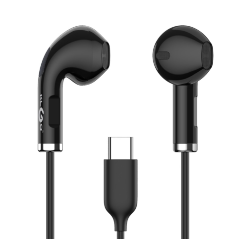 Căști in-ear cu fir KLGO, conector Type-C, cablu 1,3 m, microfon, telecomandă pe fir, alb sau negru