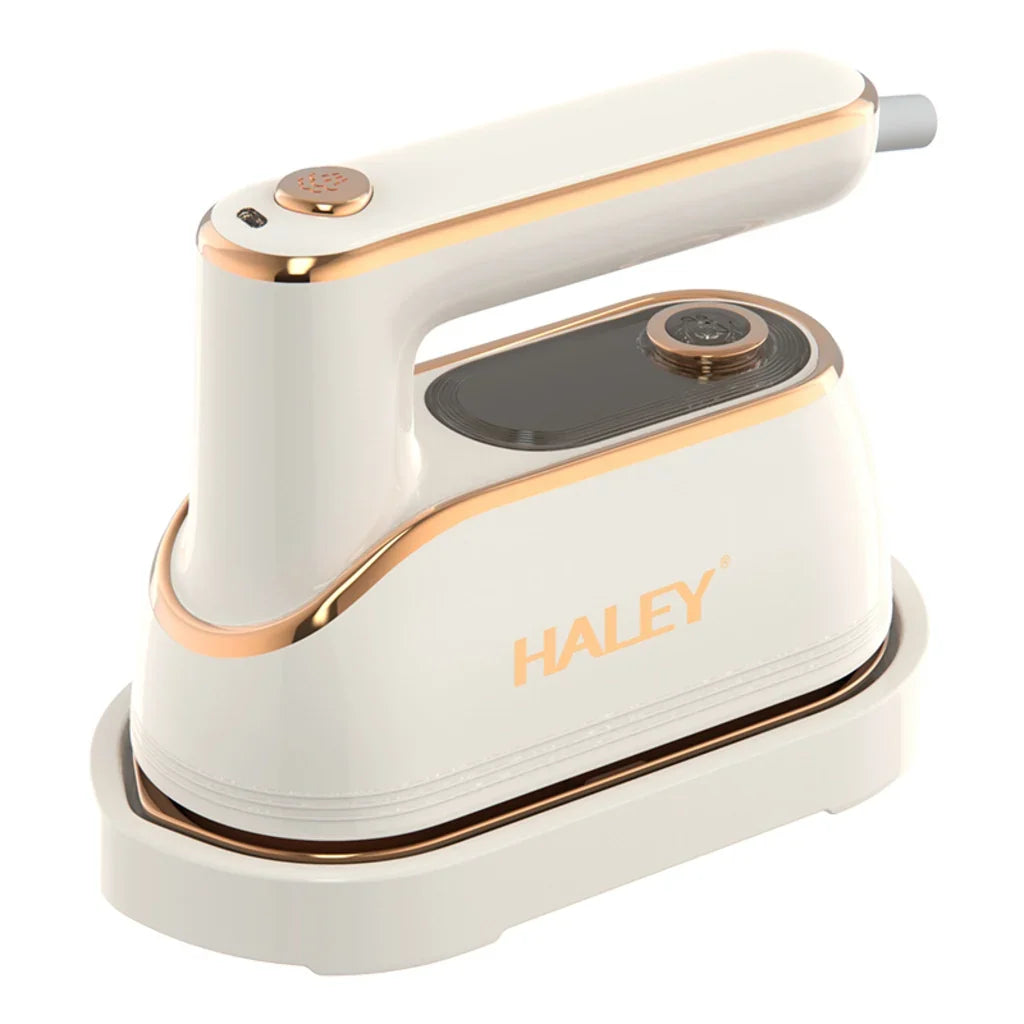 Fier de călcat vertical cu abur HALEY HY-2075, 1300 W, rezervor 150 ml, talpă ceramică, alb cu auriu rose