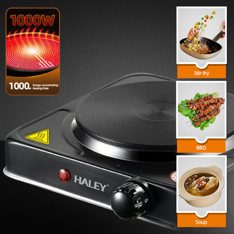 Plită electrică simplă HALEY, 1 zonă de gătit, 1000 W, timer, temperatură reglabilă, inox