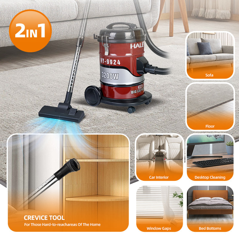 Aspirator profesional HALEY HY-9924, 3200 W, 25 L, cuvă inox, tub telescopic, filtrare multiplă