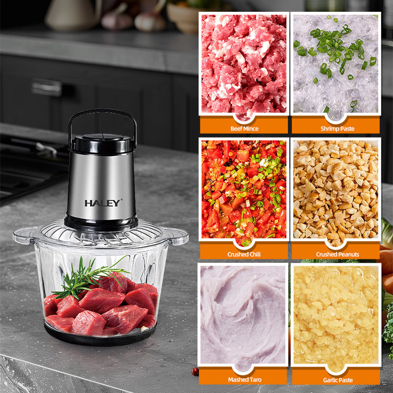 Tocător electric HALEY HY-1226, 1200 W, bol sticlă 3 L, 4 lame inox, 2 viteze