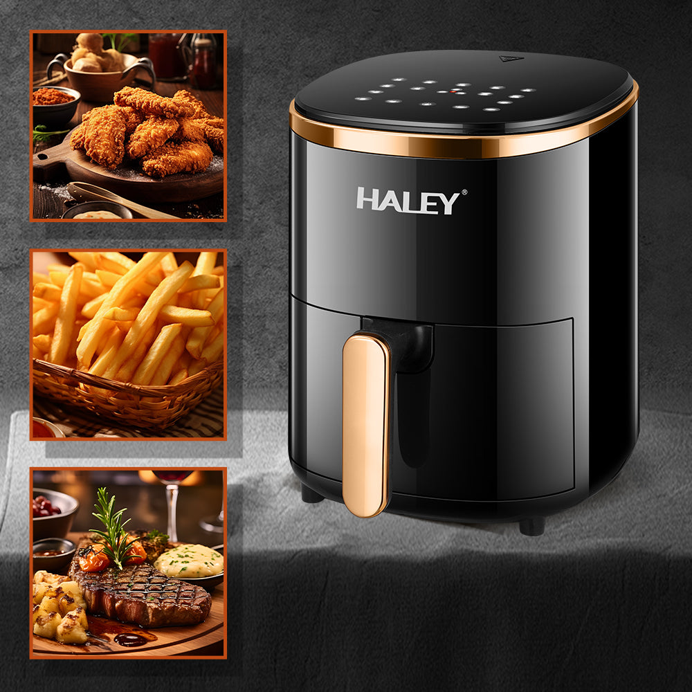 Friteuză cu aer cald HALEY, 6 L, 2000 W, touchscreen, programe automate, negru-auriu