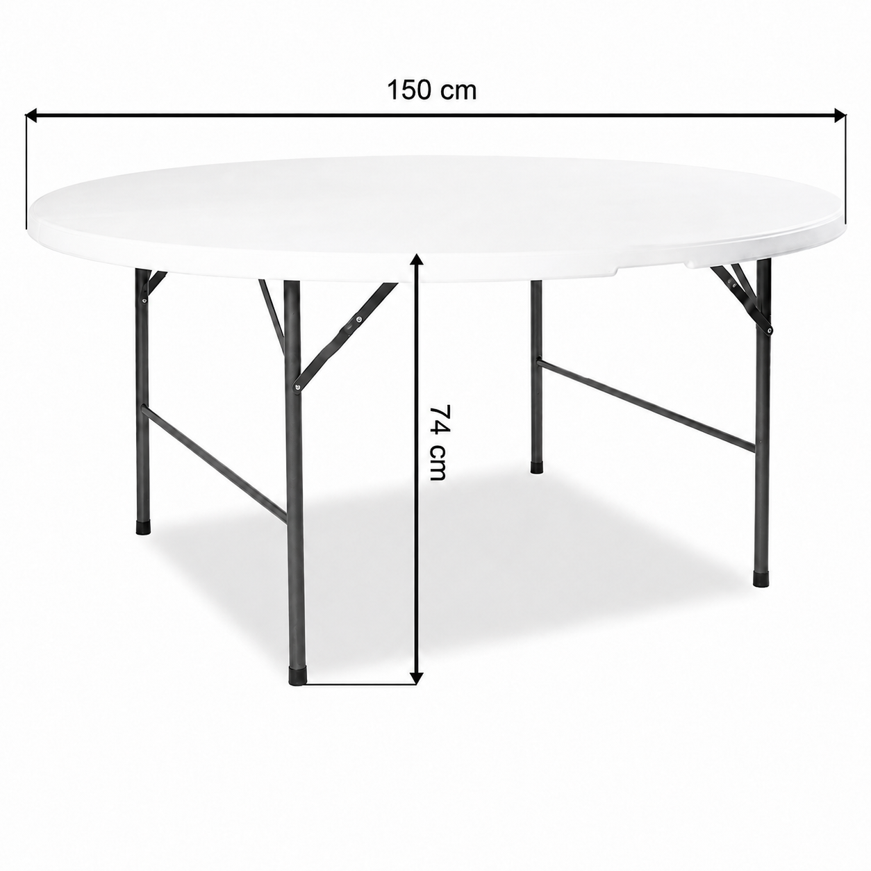 Masă pliabilă rotundă AT Performance, 150 cm, blat HDPE, cadru din oțel, 400 kg, gri