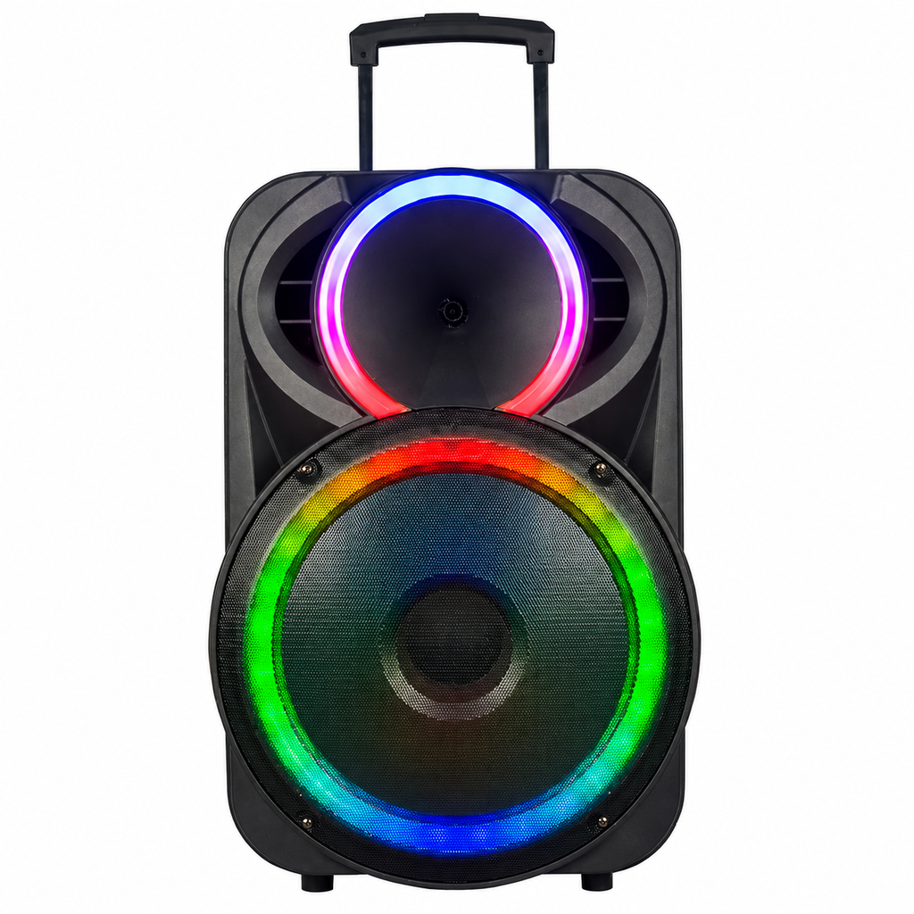 Boxă karaoke portabilă KOLAV F1530, 15 inch, 400 W PMPO, acumulator 3600 mAh, mâner telescopic și roți