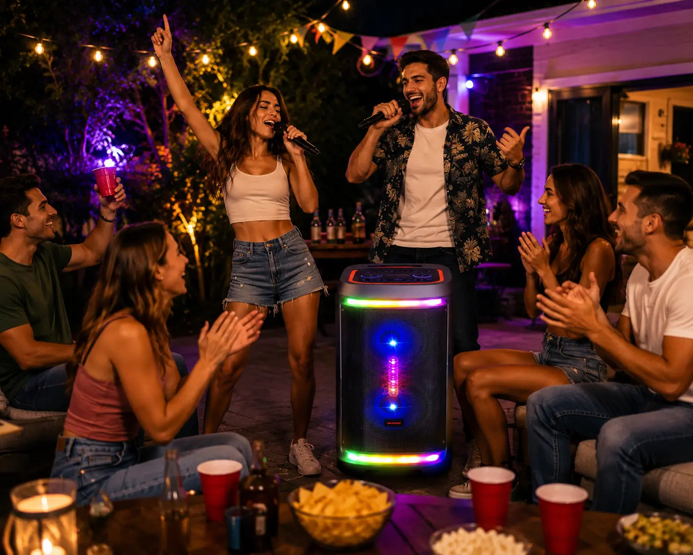 Boxă karaoke portabilă AT Performance KOLAV-M2854, 400 W PMPO, 2 x 8 inch, Bluetooth, autonomie 4 ore, RGB LED