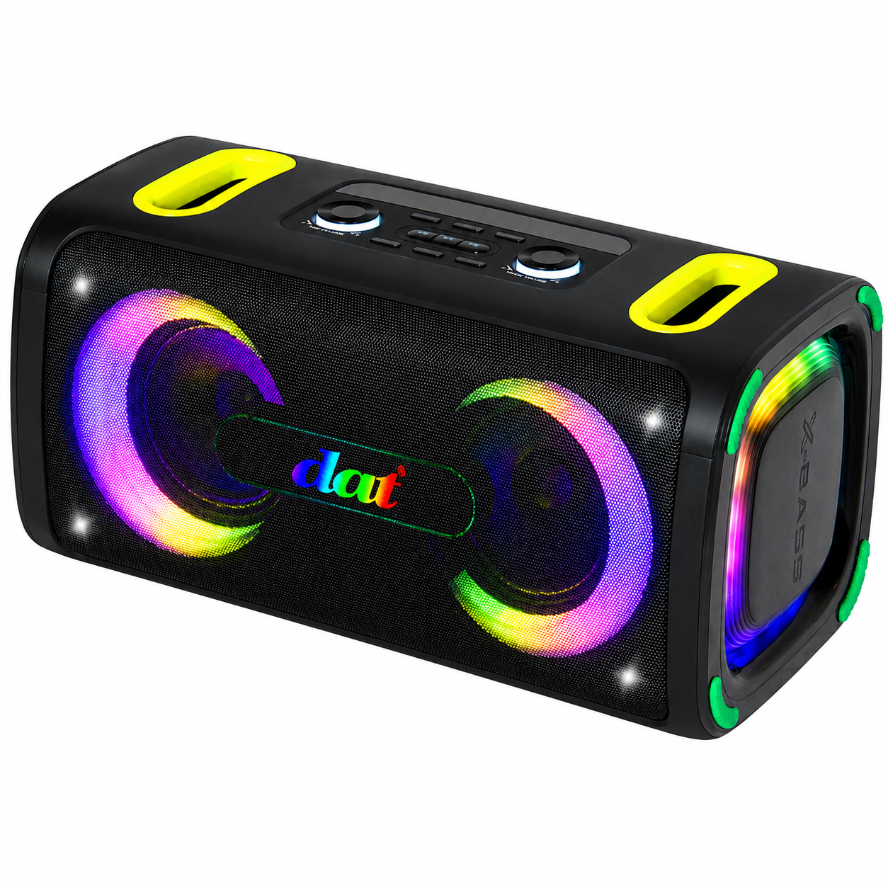 Boxă karaoke portabilă DAT DT-2177, 2x6.5 inch, 40 W RMS, 2 microfoane wireless, LED RGB, negru