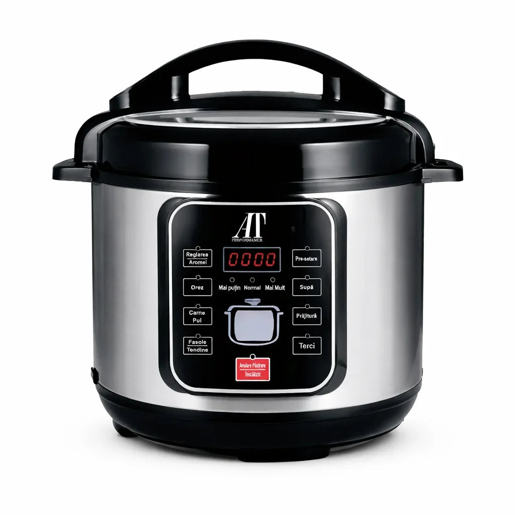 Oală electrică sub presiune AT Performance AT-2031, 6 L, 1200 W, vas antiaderent, argintiu