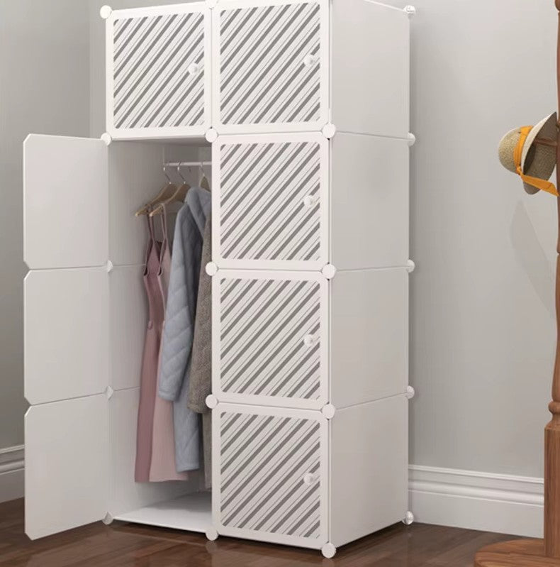 Dulap modular pentru copii AT Performance, 8 rafturi, 76x37x147 cm, plastic, alb cu negru