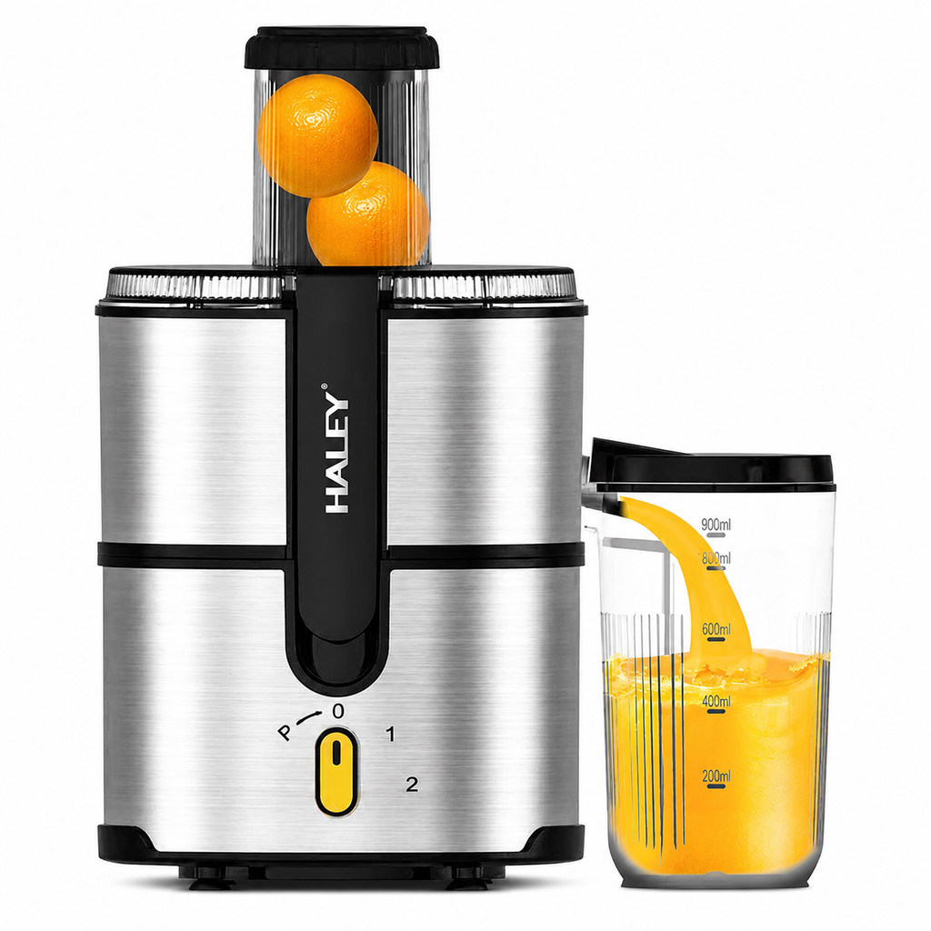 Storcător de fructe și legume HALEY HY-2963, 1000 W, tub 75 mm, 2 viteze cu Pulse, argintiu/negru