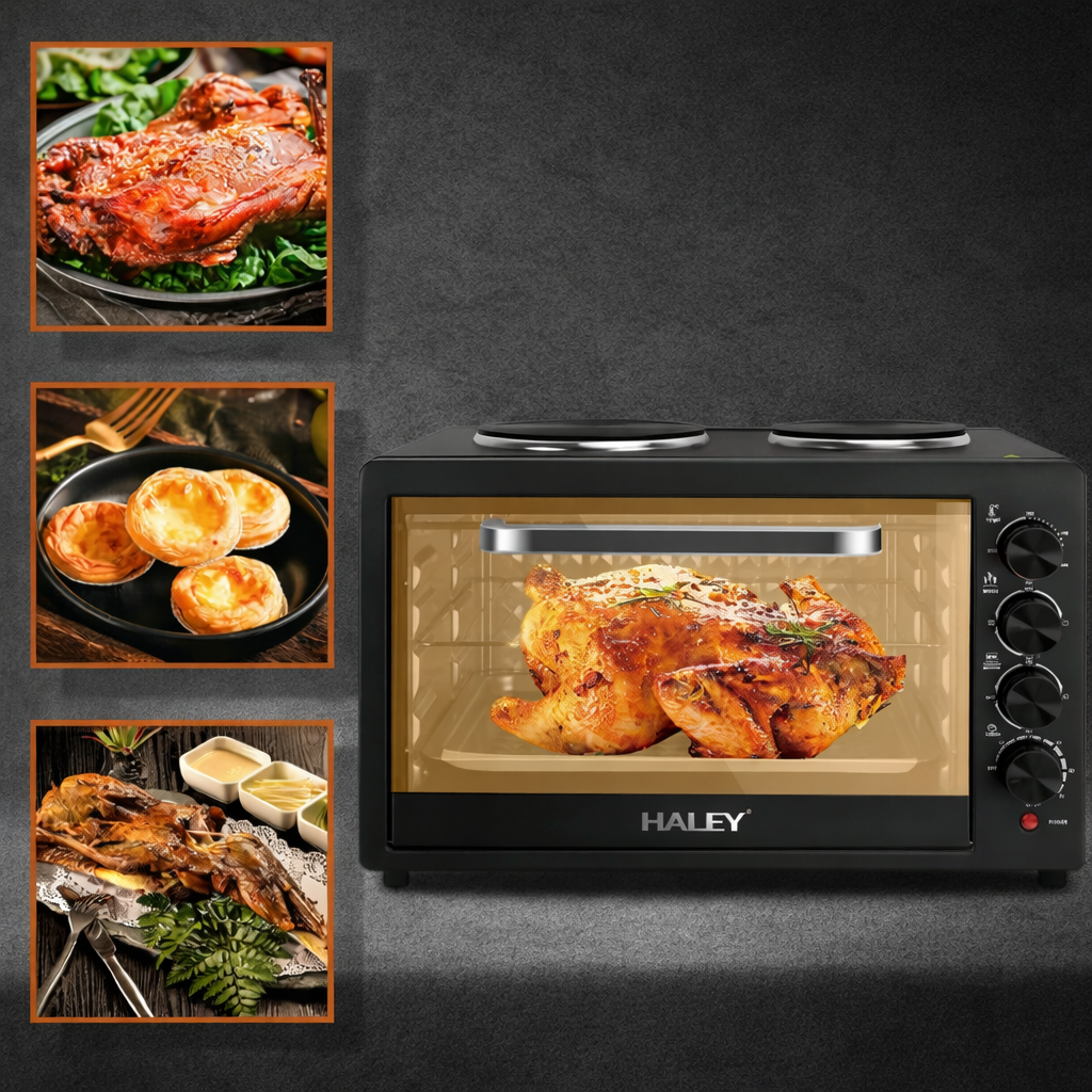 Cuptor electric HALEY HY-5126, 48 L, 2000 W, plită dublă 1000 W + 600 W, temporizator