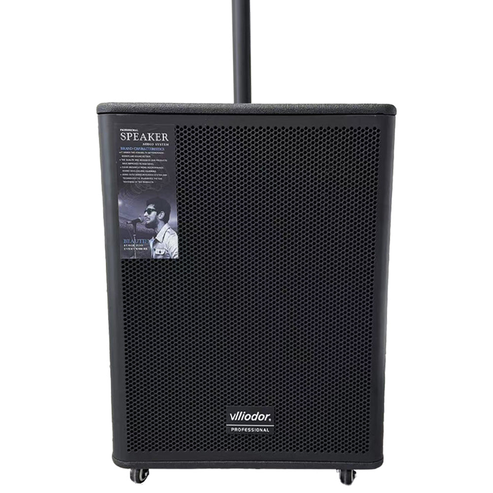 Sistem audio activ cu subwoofer Vlliodor, 1900 W RMS, 3800 W peak, DSP, 2 microfoane wireless
