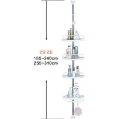 Etajeră Colț pentru Baie/Duș cu 4 Rafturi, Suport Prosop și Cărlige, Înălțime Reglabilă Max. 3.2 Metri, Alb