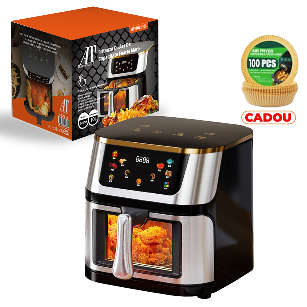 Friteuză cu aer cald AT Performance, 10 L, 2400 W, 8 programe, panou digital tactil, negru