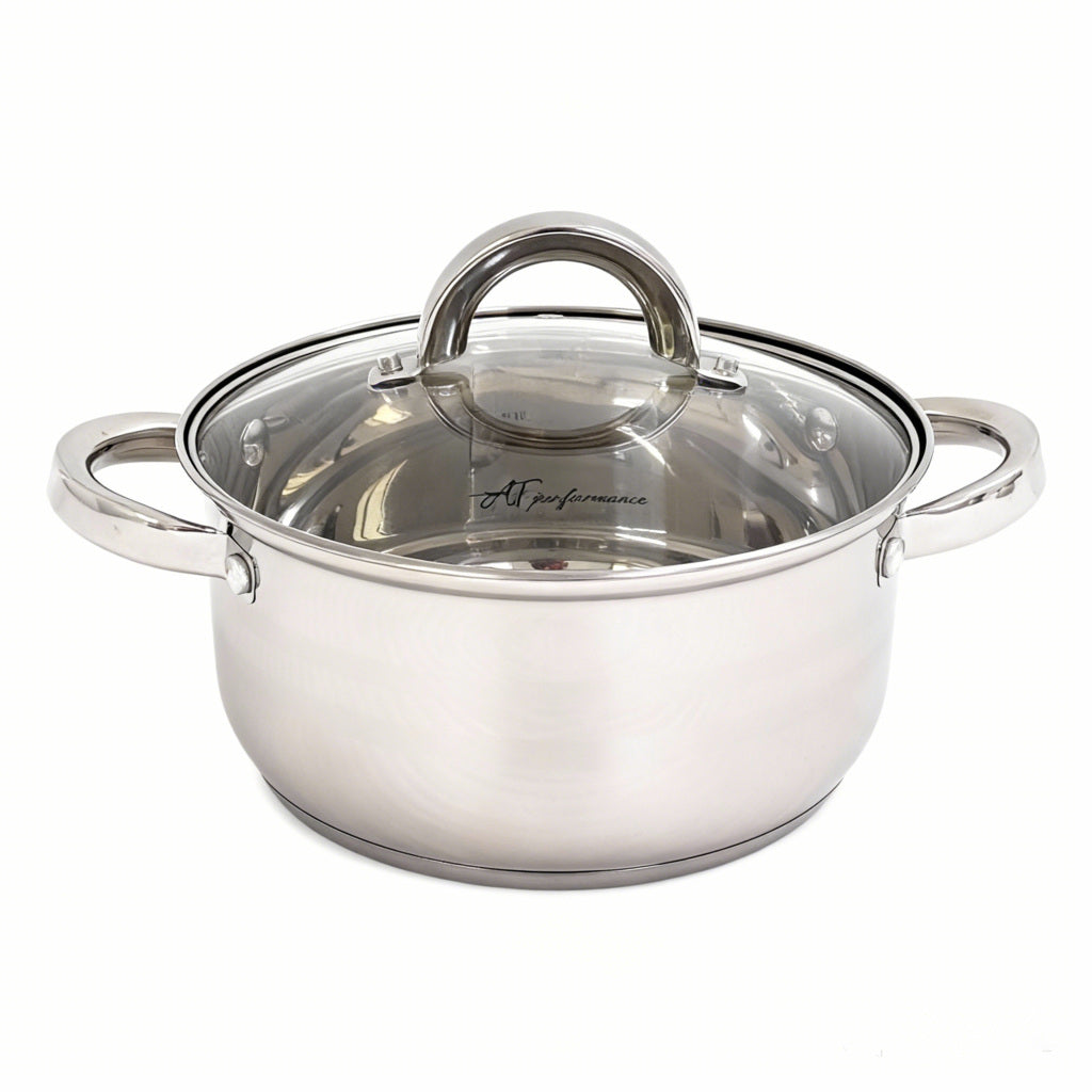 Set oale inox AT Performance, 3 piese, 1,6 L, 2,3 L și 3,1 L, capace din sticlă, compatibile inducție