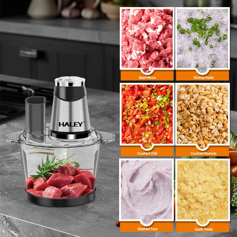 Tocător electric de alimente HALEY HY-1243, 1200 W, bol 3,5 L, 6 funcții, lamă inox cu 6 muchii