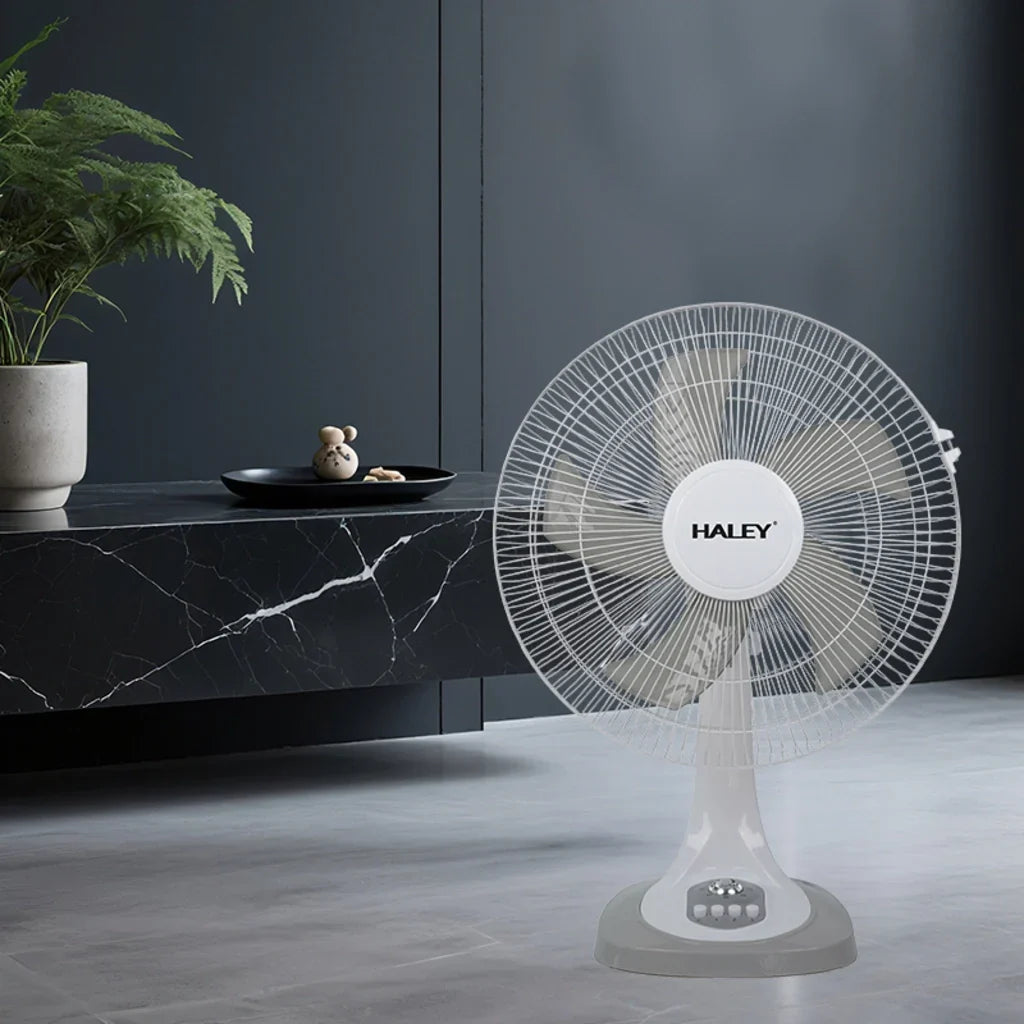 Ventilator de masă HALEY HY-6018, 16 inch, 5 pale, 3 viteze, oscilație orizontală, alb