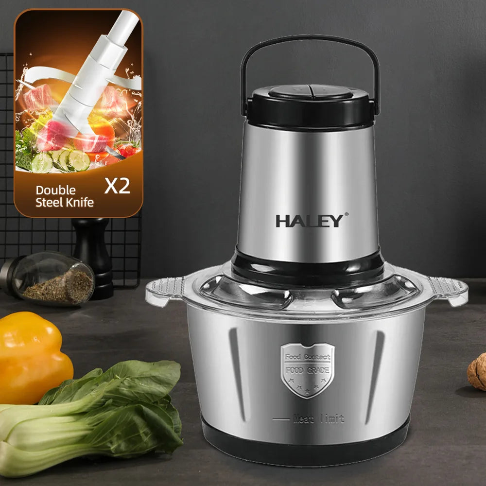 Tocător de alimente HALEY HY-1225 – Putere de 500W și vas de 2L din inox pentru tocare rapidă și eficientă