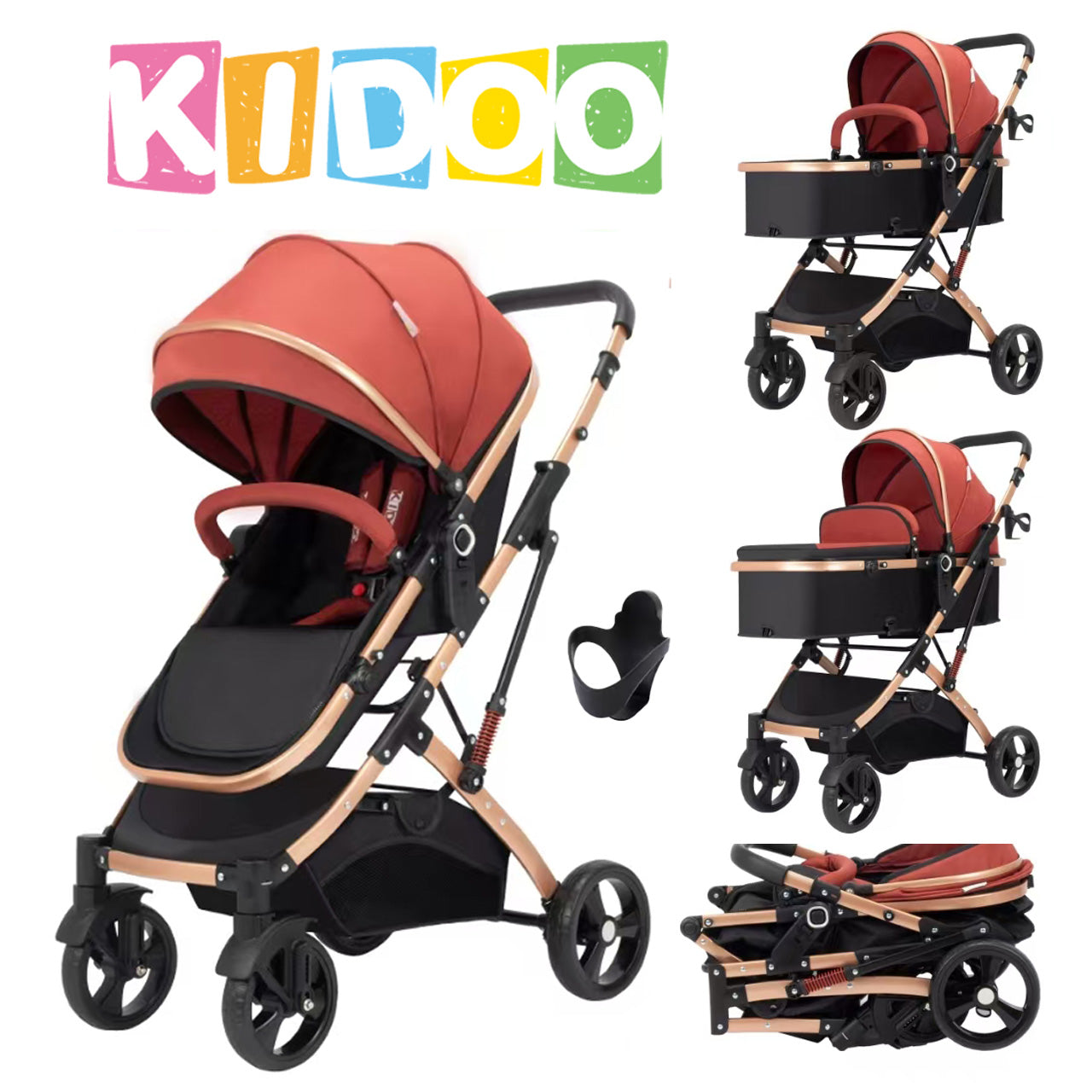 Cărucior 2 în 1 KIDOO pentru bebeluși, 0-36 luni, max 15 kg, ham în 5 puncte, scaun reversibil, pliabil
