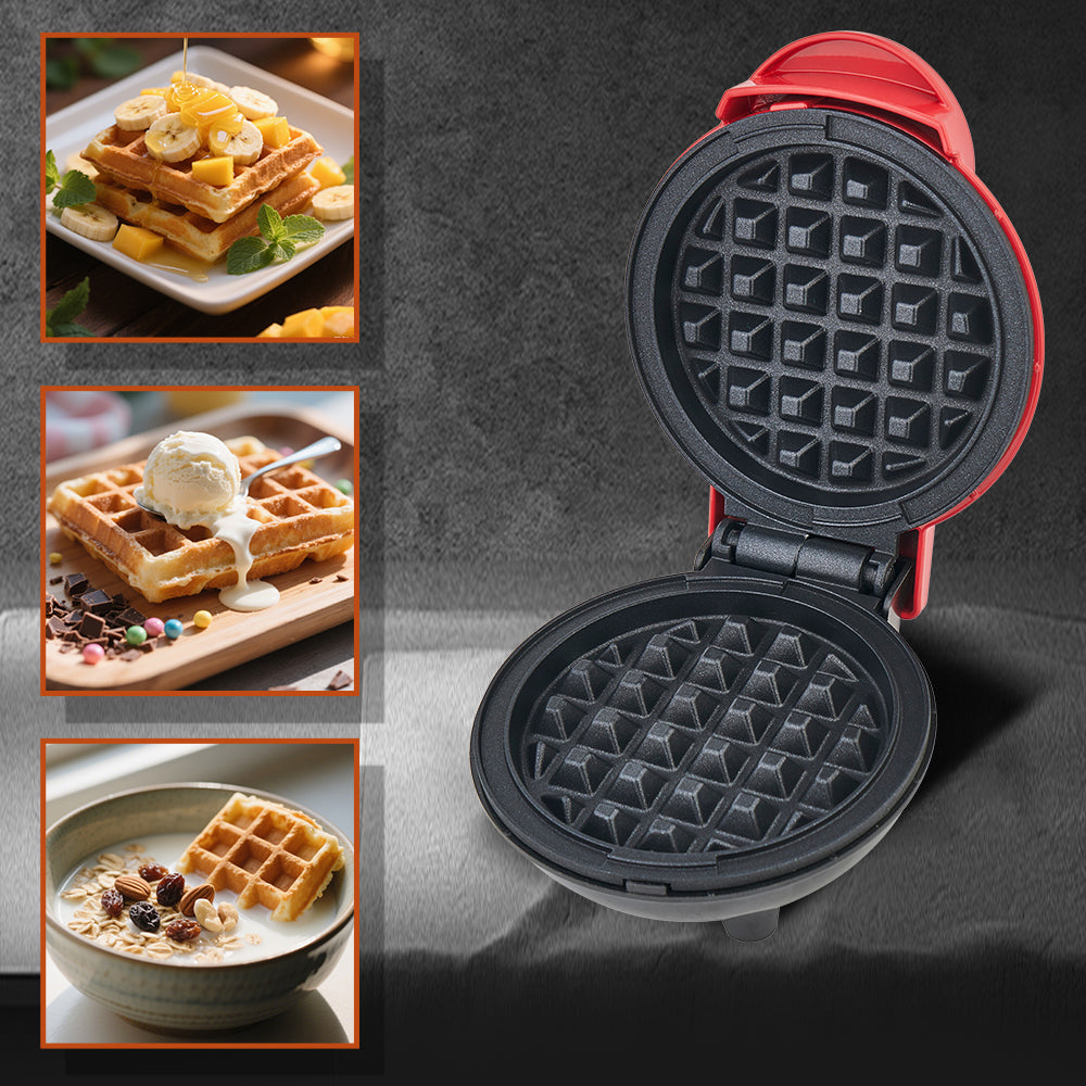 Aparat de gofre mini HALEY, 800 W, plăci duble antiaderente, indicator luminos, roșu