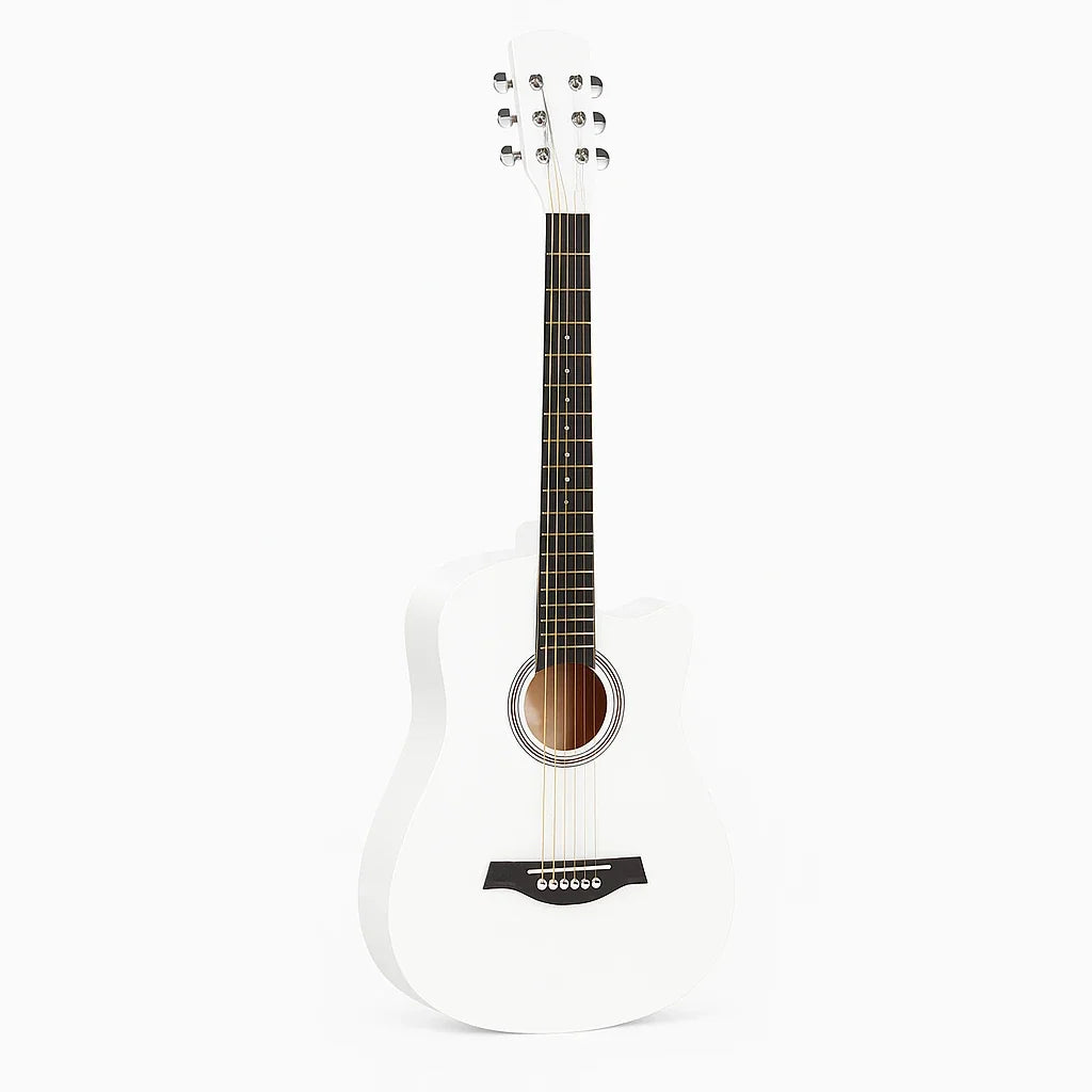 Chitară acustică AT Performance, 38 inch, lemn de tei, 6 corzi din nailon, lungime 98 cm, alb lucios