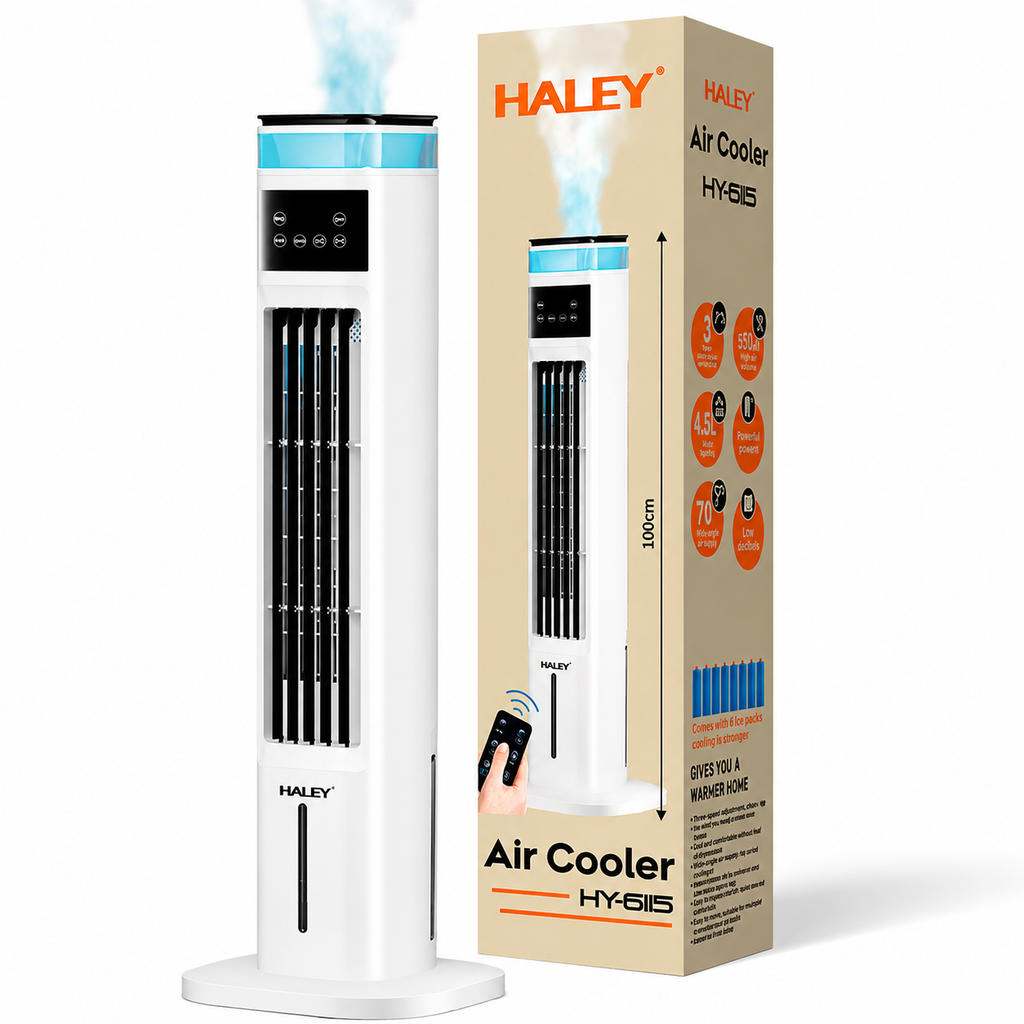 Răcitor de aer 4 în 1 HALEY HY-6115, 70 W, rezervor 4,5 L, 3 viteze, telecomandă, alb