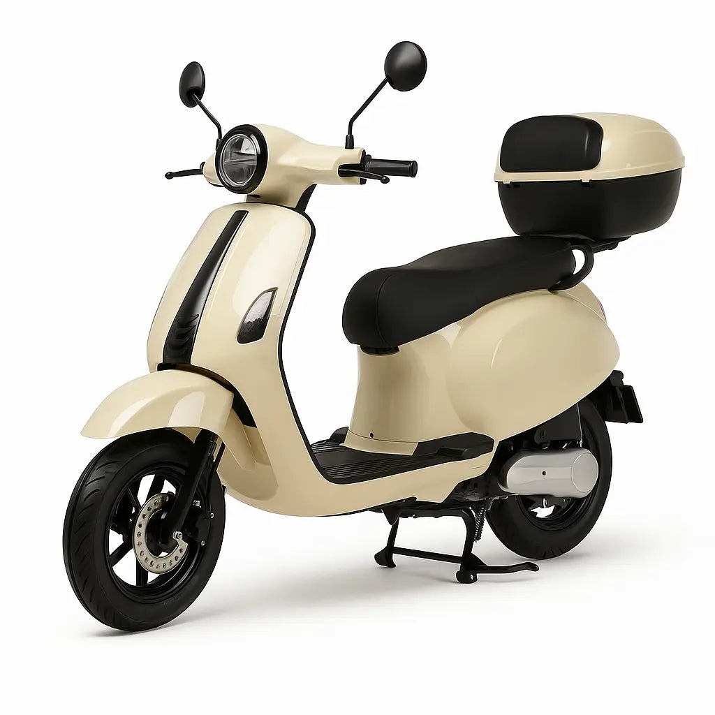 Scuter electric N-MOTO EL3, motor Bosch 1000 W, autonomie 60 km, 72V 20Ah, aplicație mobilă, bej
