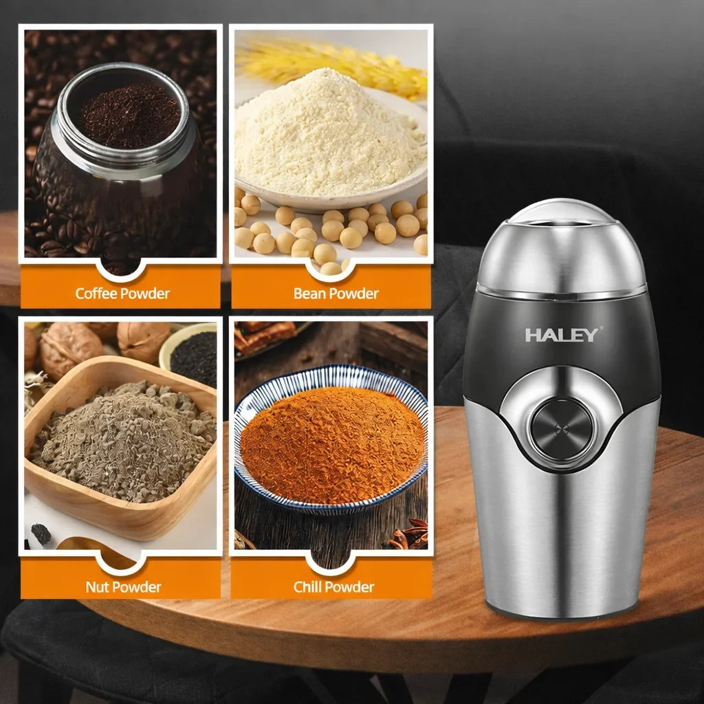 Râșniță electrică de cafea HALEY HY-2106, 200 W, 80 g, lame inox, carcasă inox și plastic