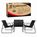 Set mobilier terasă AT Performance, 4 piese, canapea 2 locuri, 2 fotolii, măsuță cu blat sticlă, cadru metalic