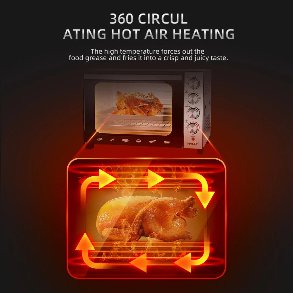 Cuptor electric HALEY HY-5160, 60 L, 2800 W, rotisor, 4 tuburi de încălzire, negru