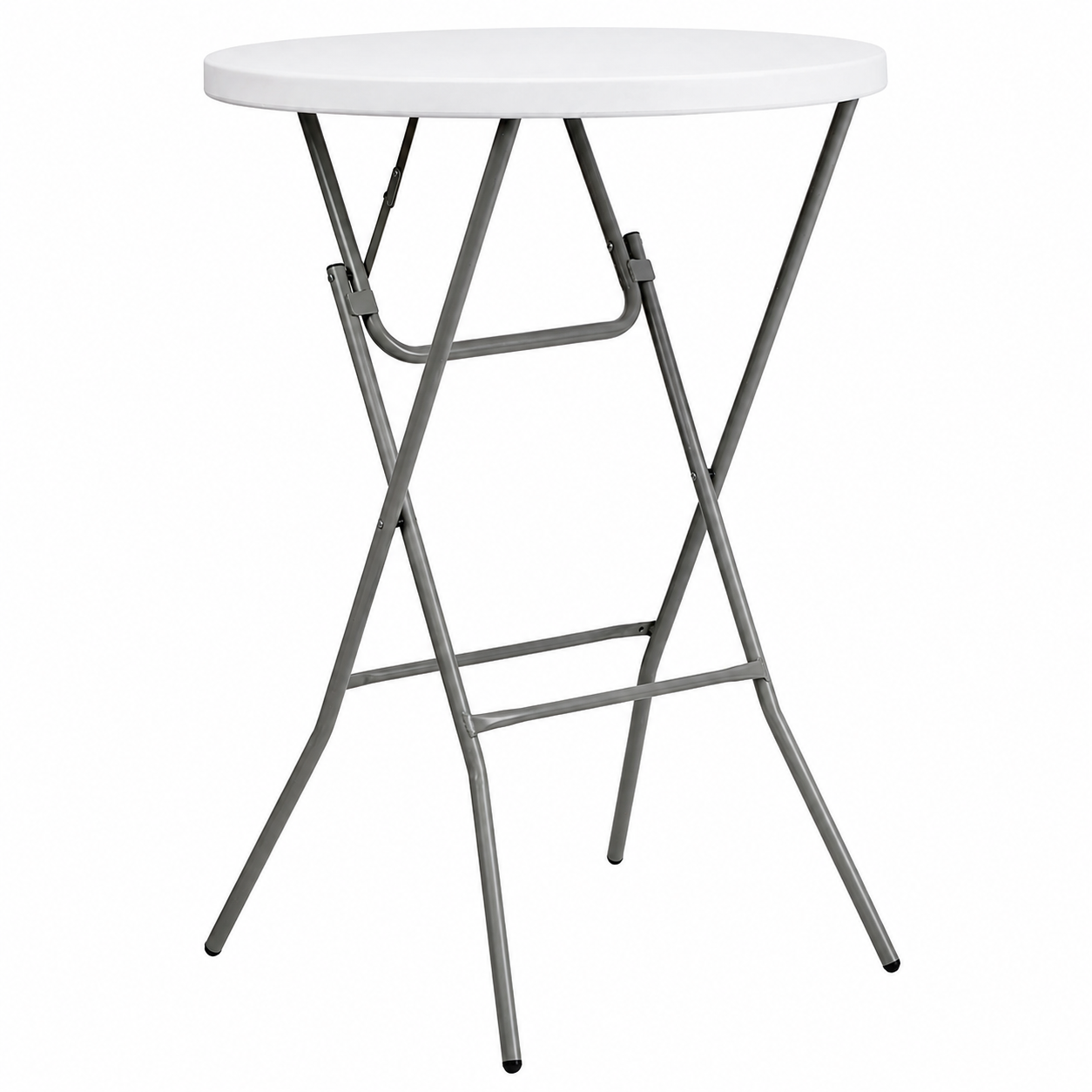 Masă cocktail pliabilă AT Performance AT-2061, Ø80 cm, înălțime 110 cm, cadru metalic, husă elastică, alb
