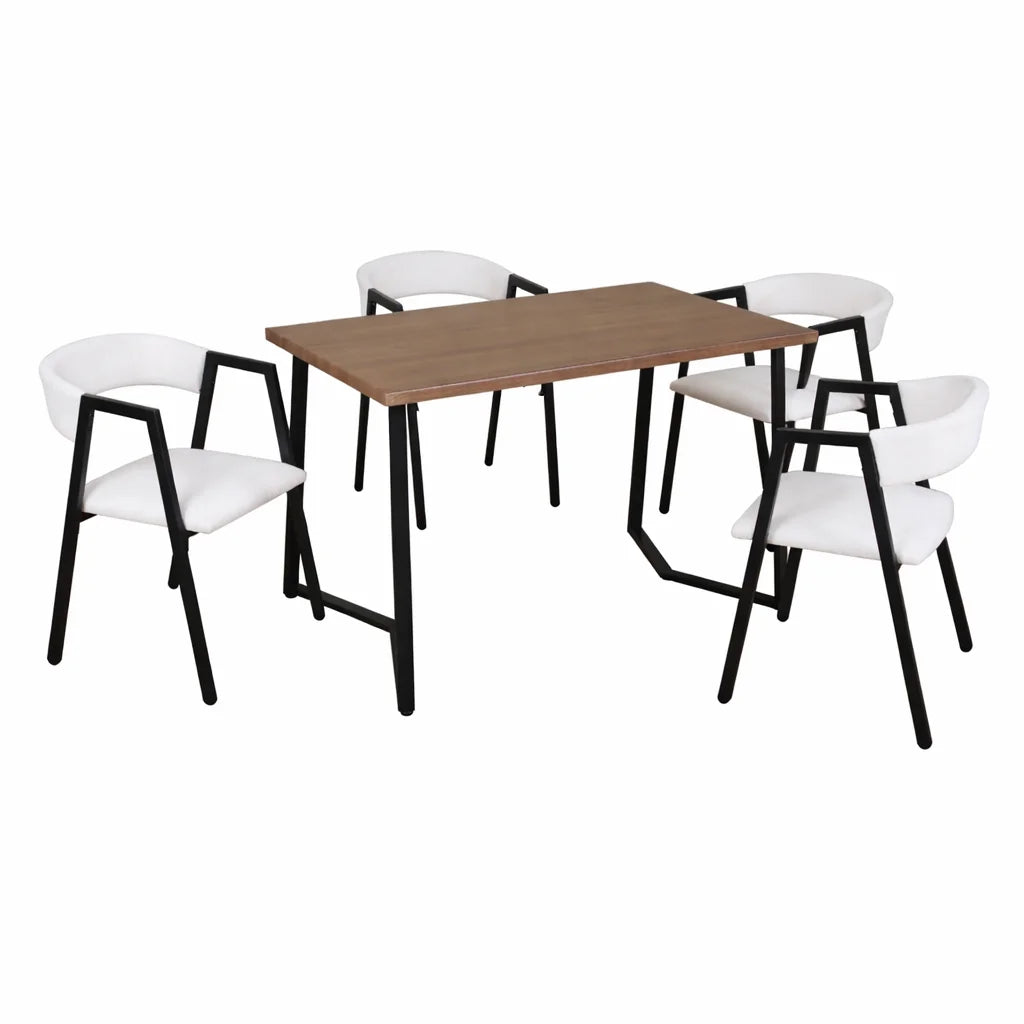Set masă dining cu 4 scaune AT Performance, 120x70x75,5 cm, blat lemn, cadru metalic, negru