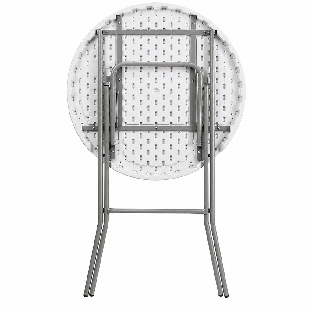 Masă cocktail pliabilă AT Performance AT-2061, Ø80 cm, înălțime 110 cm, cadru metalic, husă elastică, alb