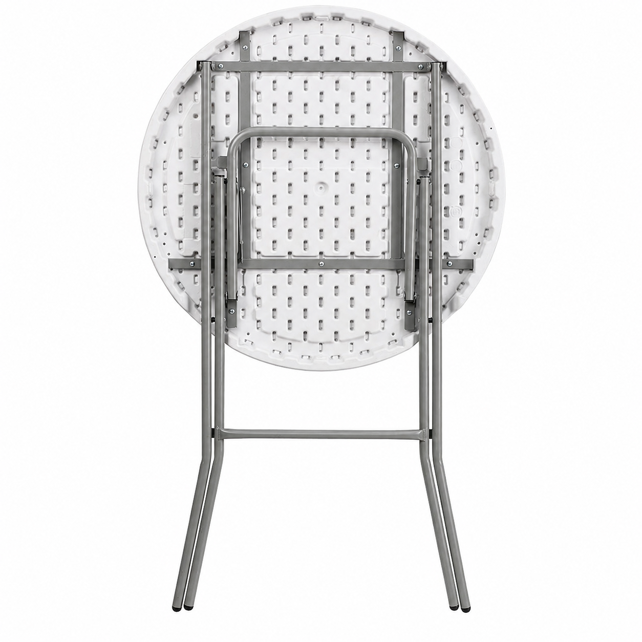 Masă cocktail pliabilă AT Performance AT-2061, Ø80 cm, înălțime 110 cm, cadru metalic, husă elastică, alb