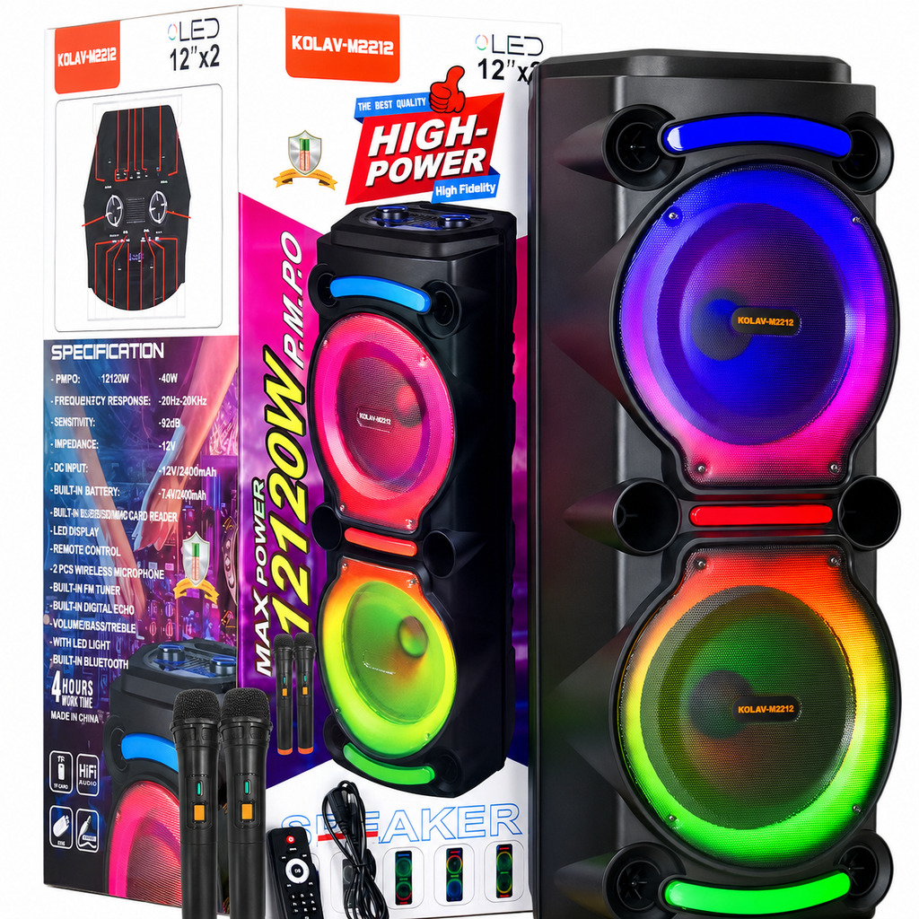 Boxă karaoke portabilă Sing-E ZQS8212, 2x12 inch, 40 W, acumulator 3600 mAh, microfon wireless