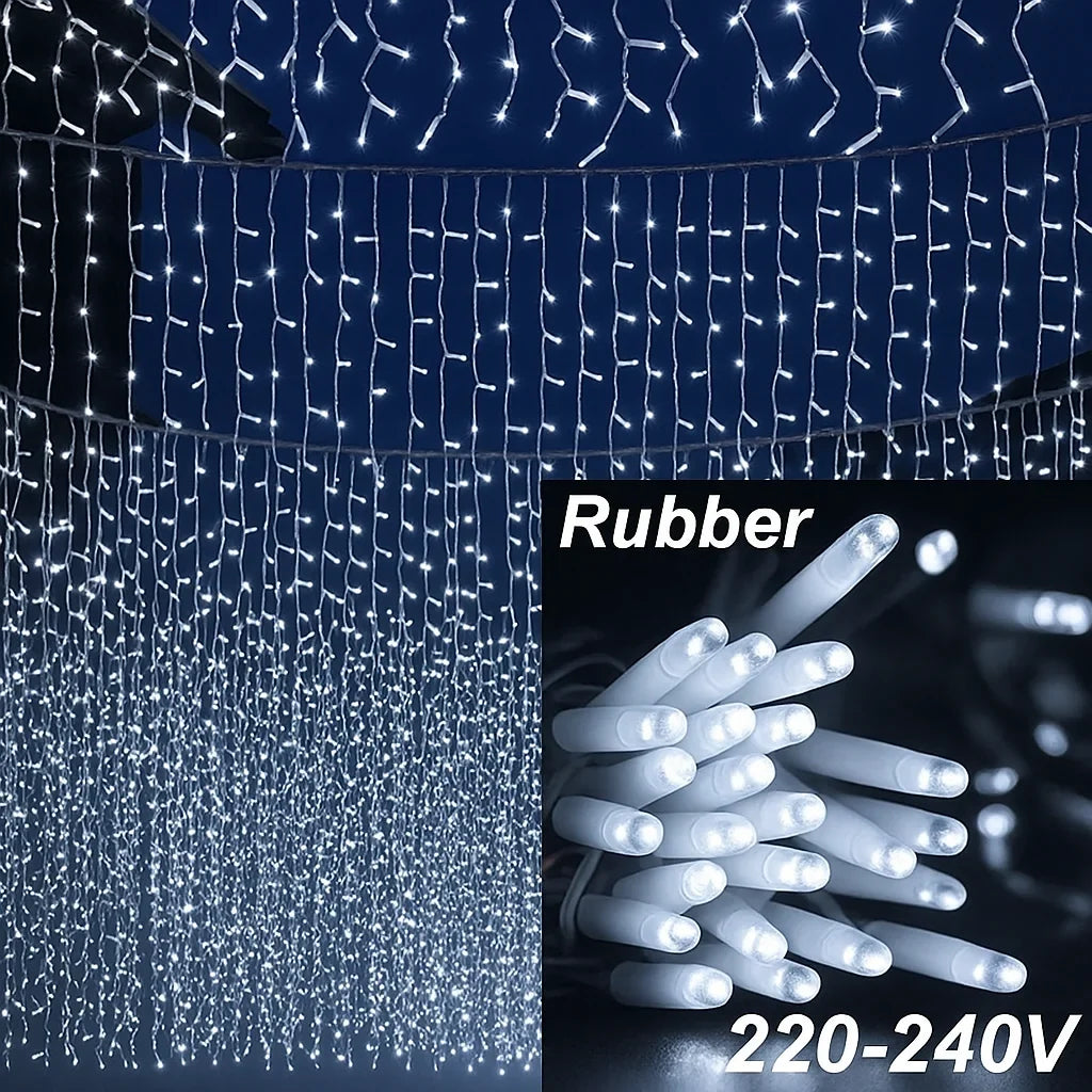 Perdea luminoasă LED AT Performance, 3x2 m, 240 LED, IP65, efect curgere, alb cald