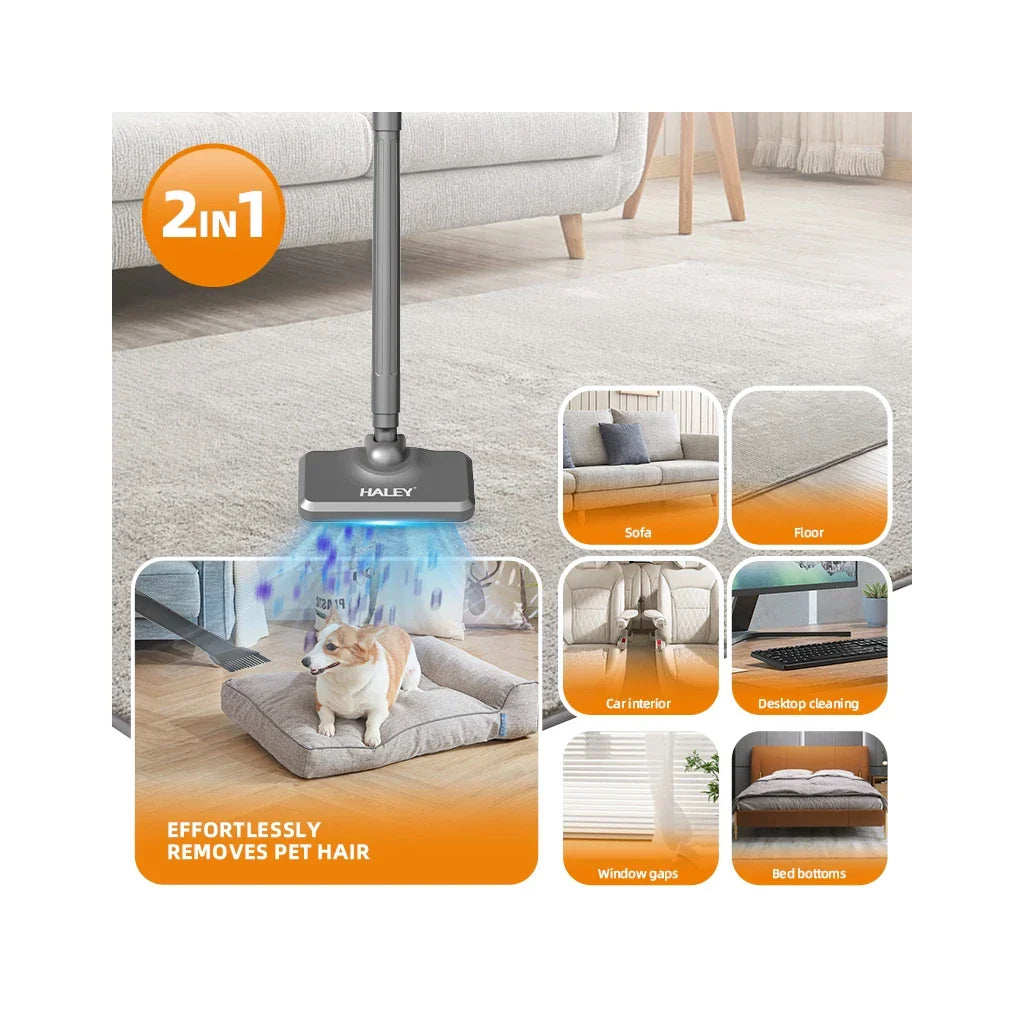 Aspirator vertical fără fir HALEY HY-1935, 120W, 1800mAh, HEPA filtrare, lumină UV, multifuncțional