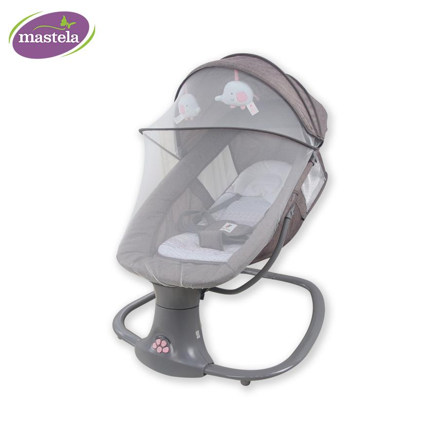 Balansoar electric copii 3 în 1 Mastela, 0-3 ani, până la 15 kg, telecomandă, alimentare USB, roz-gri