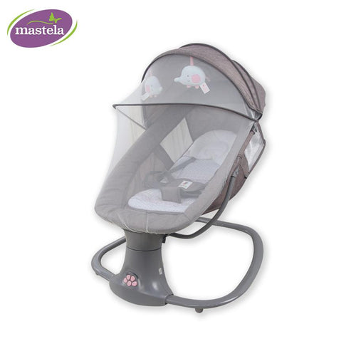 Balansoar electric copii 3 în 1 Mastela, 0-3 ani, până la 15 kg, telecomandă, alimentare USB, roz-gri