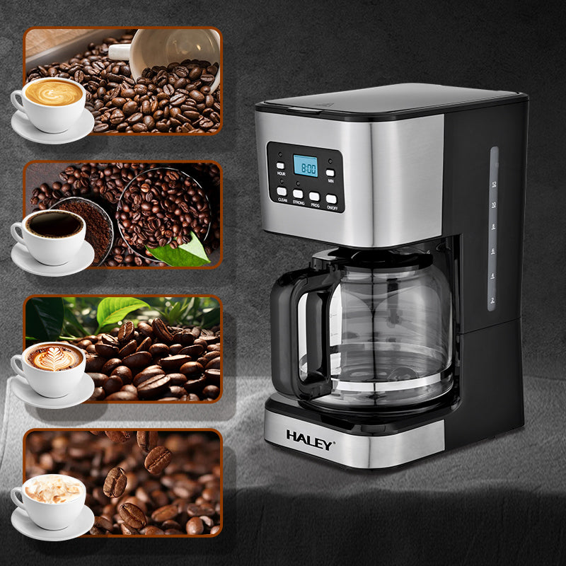 Cafetieră HALEY, 950 W, 1.5 L, afișaj LED, sistem anti-picurare, carcasă inox