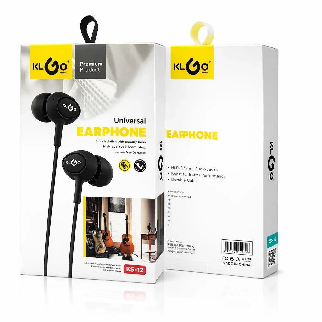 Căști in-ear cu fir KLGO KS-12, microfon, jack 3,5 mm, control muzică și apel, izolare zgomot