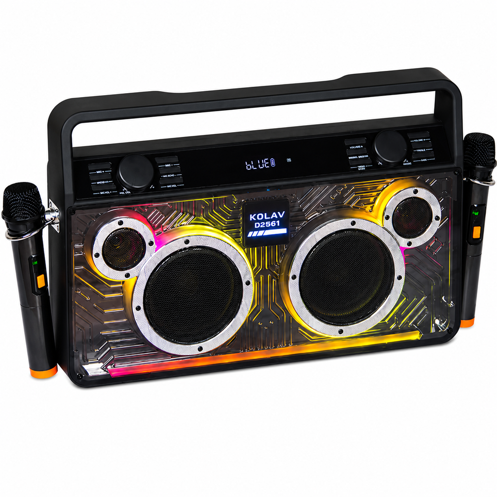 Boxă karaoke portabilă KOLAV D2661, 2x6 inch, 400 W, bluetooth 5.2, acumulator 4000 mAh, negru