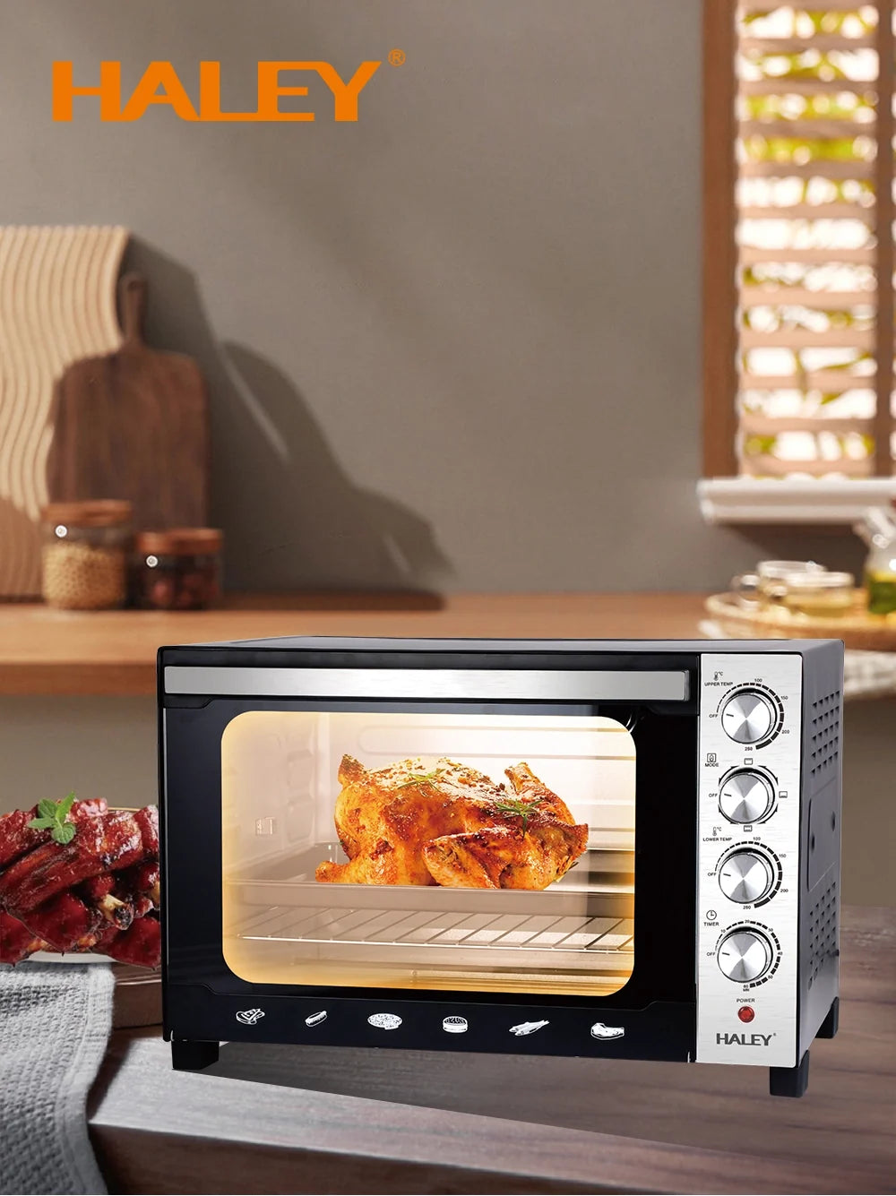 Cuptor electric HALEY HY-5160, 60 L, 2800 W, rotisor, 4 tuburi de încălzire, negru