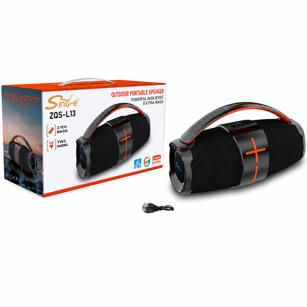 Boxă portabilă Sing-E ZQS-L13, 2x2.25 inch, 200 W PMPO, baterie 3000 mAh, IPX5, LED RGB, negru