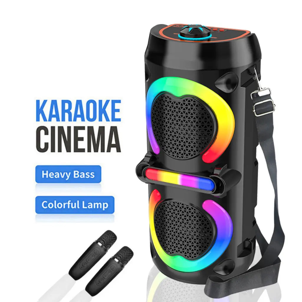 Boxă karaoke portabilă AT Performance ZQS42111KW, 200 W, 2 microfoane wireless, LED RGB, negru