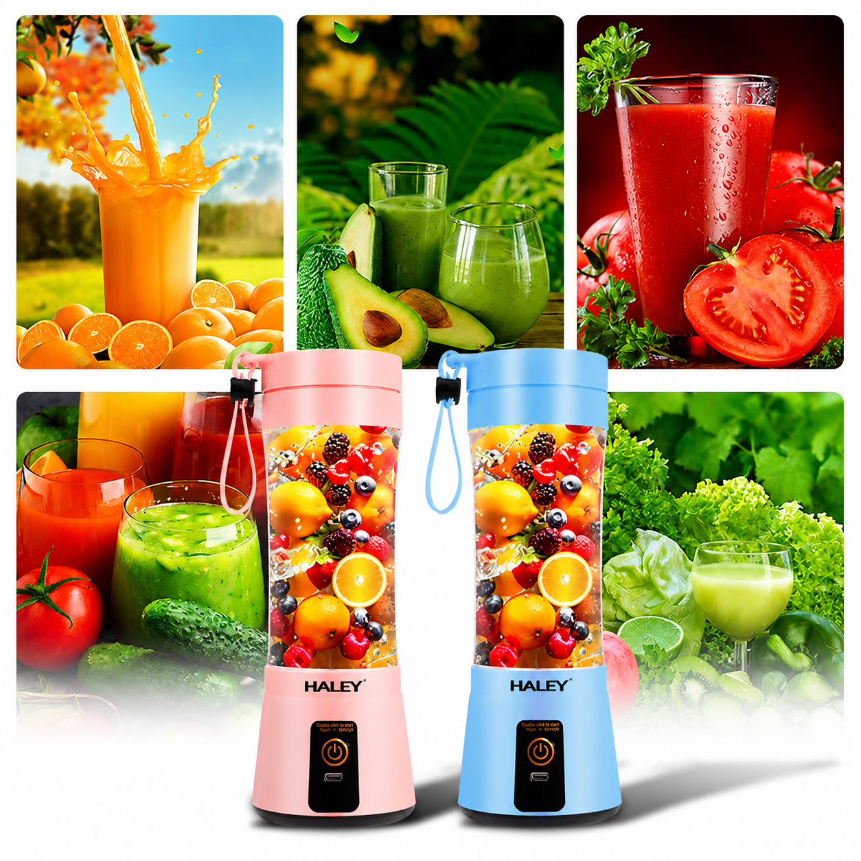 Blender portabil HALEY HY-2950, 480 ml, baterie 2000 mAh, încărcare USB, lame inox