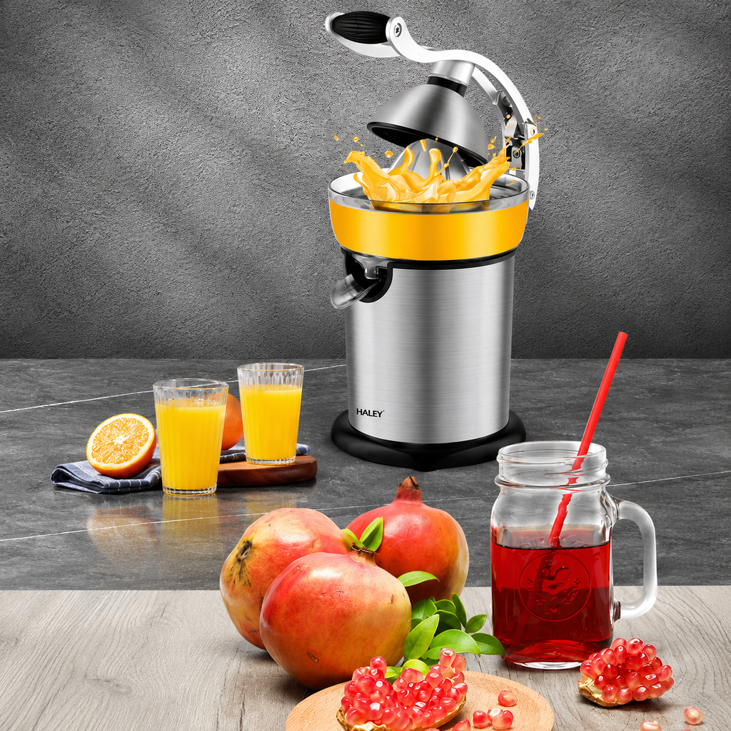 Storcător de citrice HALEY HY-2954, 800 W, 400 ml, presare cu pârghie, carcasă inox, argintiu/negru