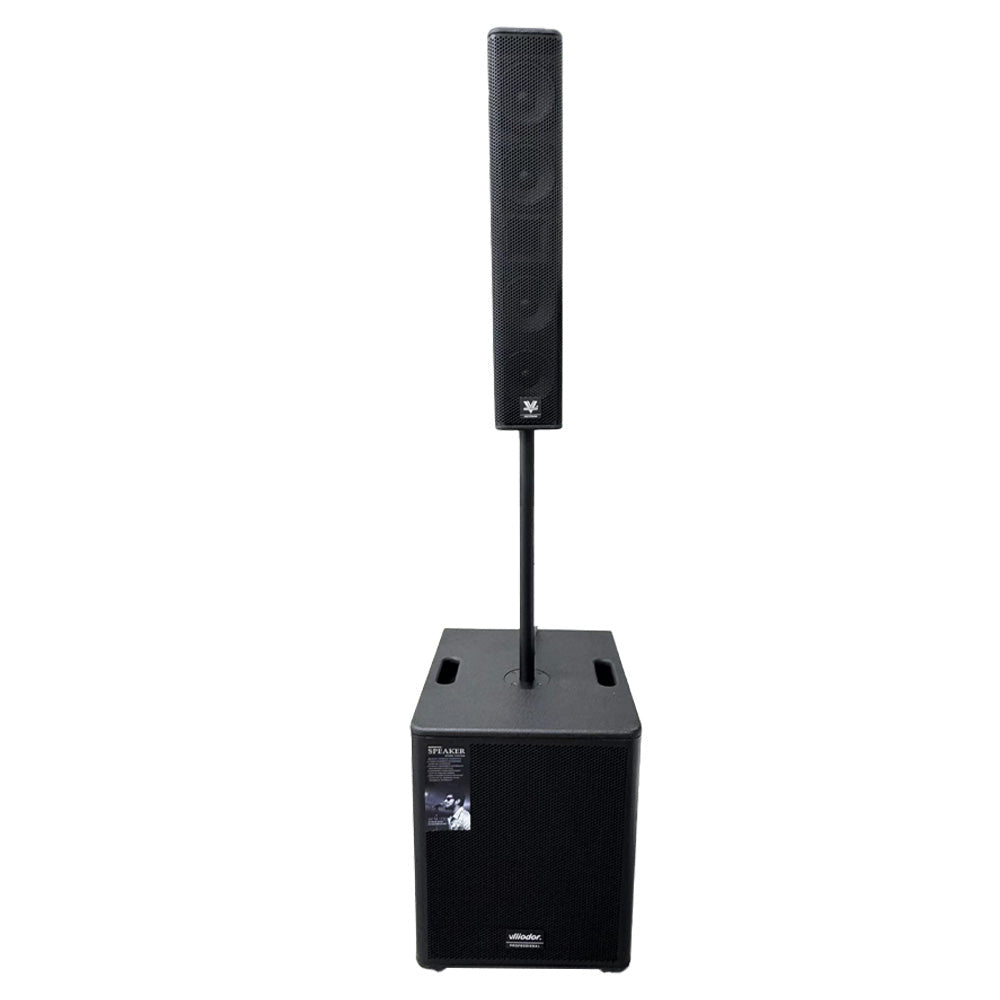 Sistem audio activ cu subwoofer Vlliodor, 1900 W RMS, 3800 W peak, DSP, 2 microfoane wireless